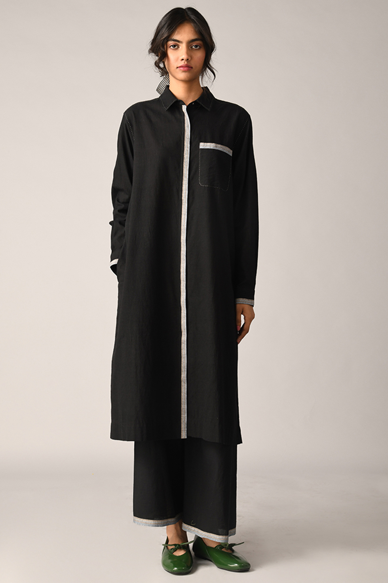 Black Handloom Cotton Pleated Tunic by Payal Pratap at Pernia's Pop Up Shop