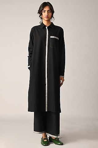 Black Handloom Cotton Pleated Tunic by Payal Pratap