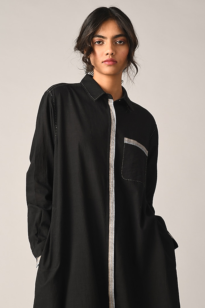 Black Handloom Cotton Pleated Tunic by Payal Pratap at Pernia's Pop Up Shop