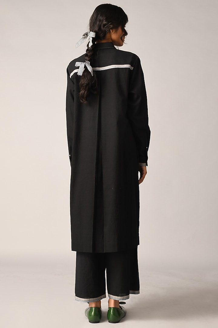 Black Handloom Cotton Elasticated Pants by Payal Pratap at Pernia's Pop Up Shop