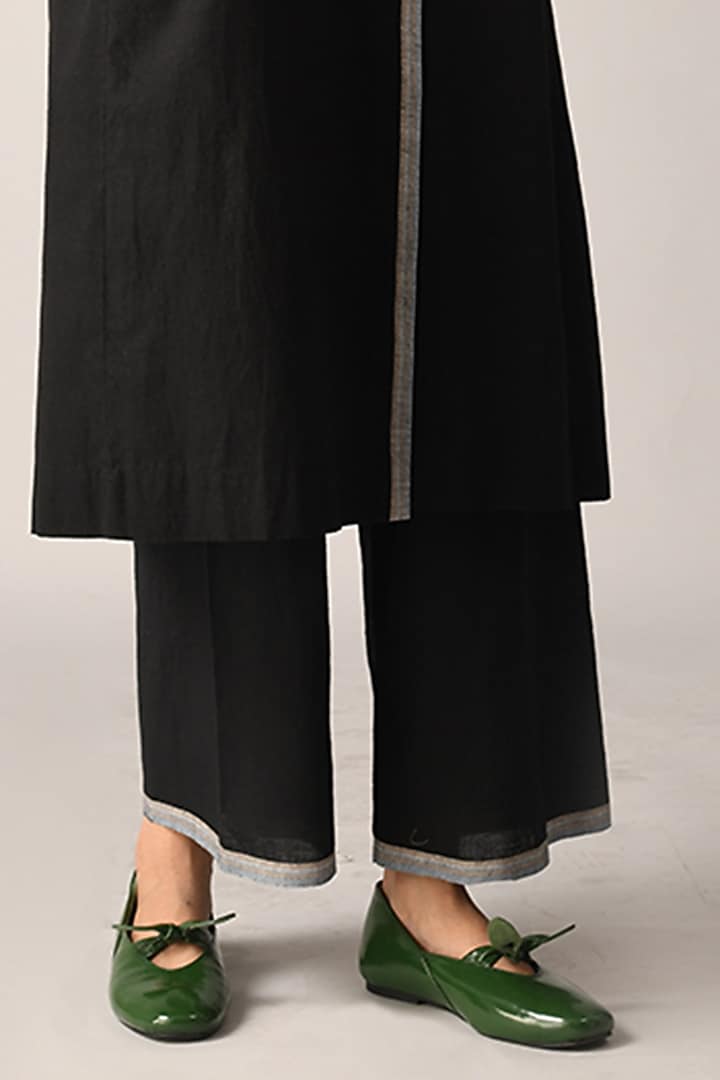 Black Handloom Cotton Elasticated Pants by Payal Pratap at Pernia's Pop Up Shop
