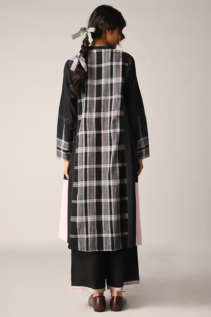 Black Handloom Cotton Checkered Tunic Vacation Dress by Payal Pratap at Pernia's Pop Up Shop