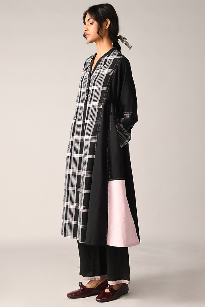 Black Handloom Cotton Checkered Tunic Vacation Dress by Payal Pratap at Pernia's Pop Up Shop