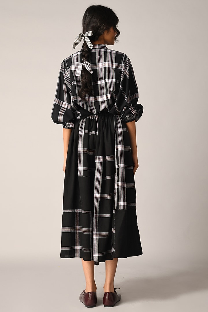 Black Handloom Cotton Oversized Checkered Shirt by Payal Pratap at Pernia's Pop Up Shop