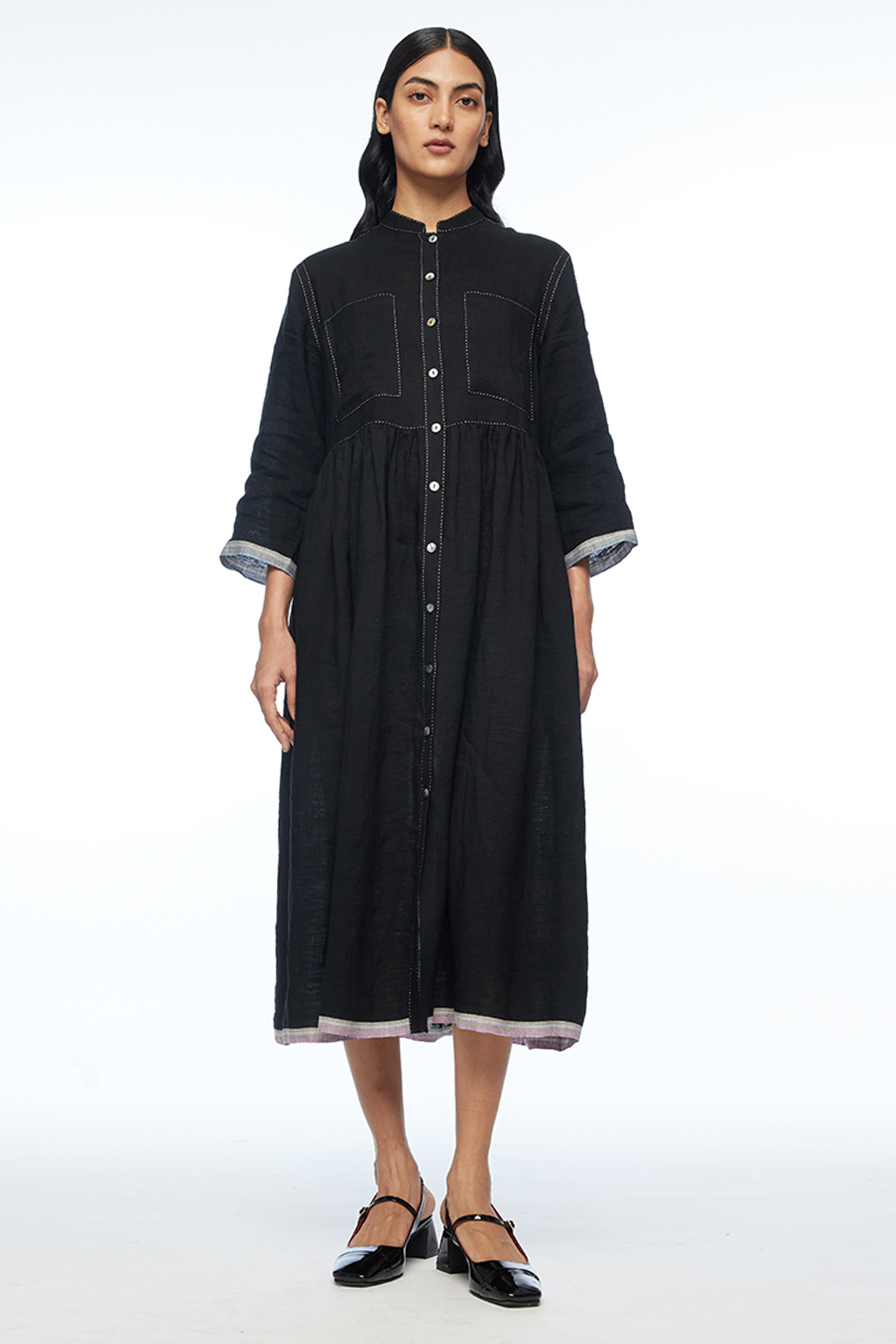 Black Handloom Linen Midi Vacation Dress by Payal Pratap at Pernia's Pop Up Shop