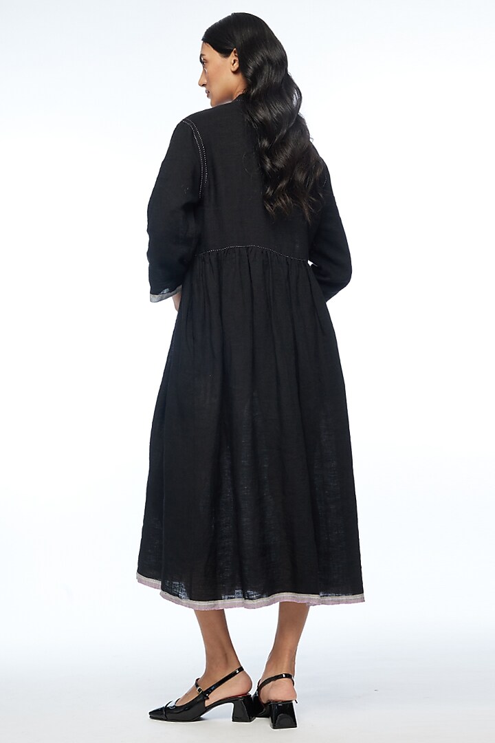 Black Handloom Linen Midi Vacation Dress by Payal Pratap at Pernia's Pop Up Shop