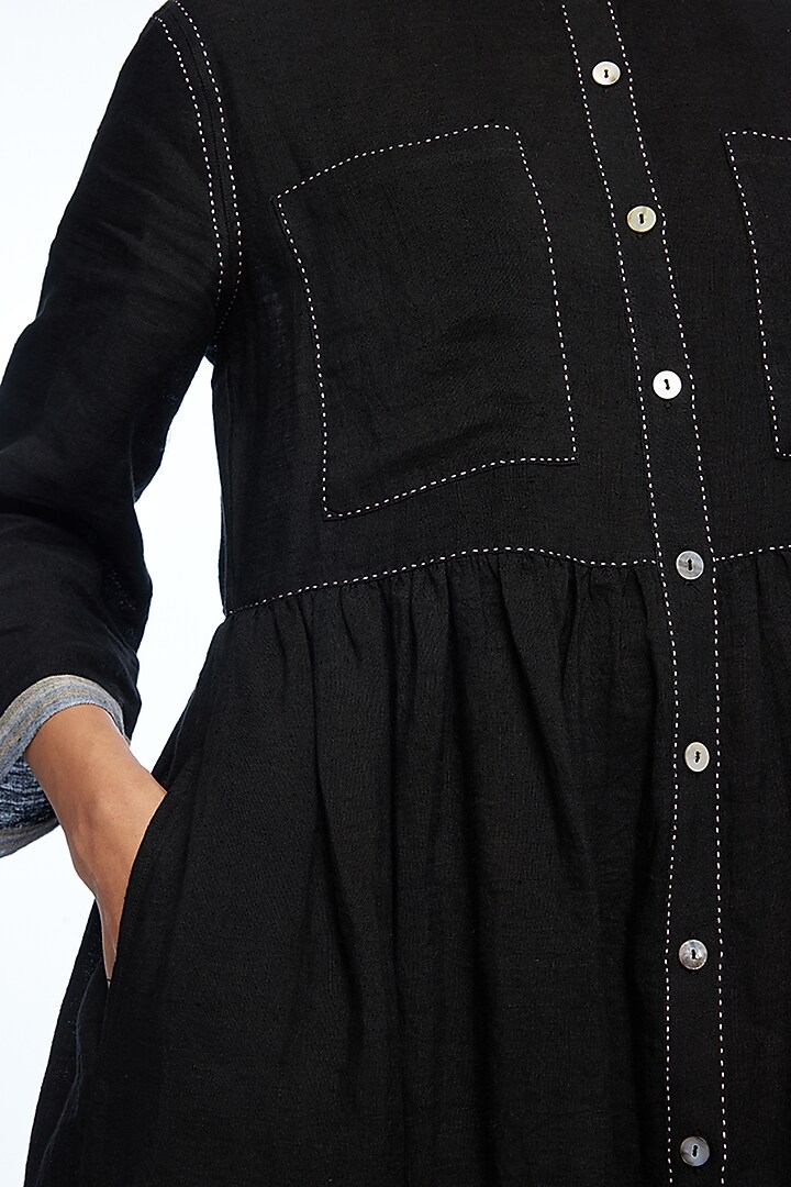 Black Handloom Linen Midi Vacation Dress by Payal Pratap at Pernia's Pop Up Shop