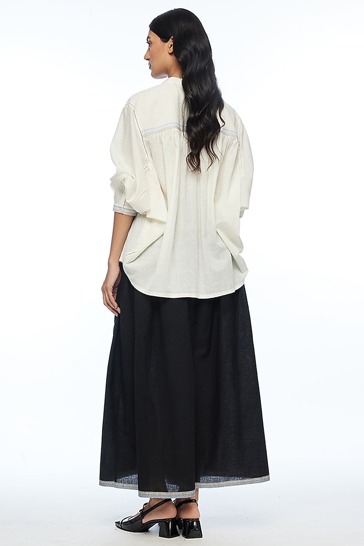 Ivory Handloom Cotton Rose Applique Embroidered Oversized Shirt by Payal Pratap at Pernia's Pop Up Shop