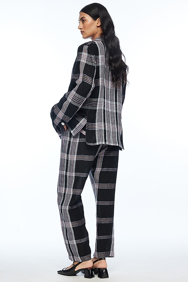 Black Handloom Linen Checkered Straight Pants by Payal Pratap at Pernia's Pop Up Shop