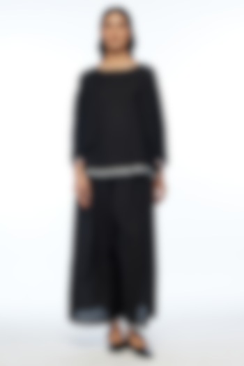 Black Handloom Cotton Wide-Leg Pants by Payal Pratap at Pernia's Pop Up Shop