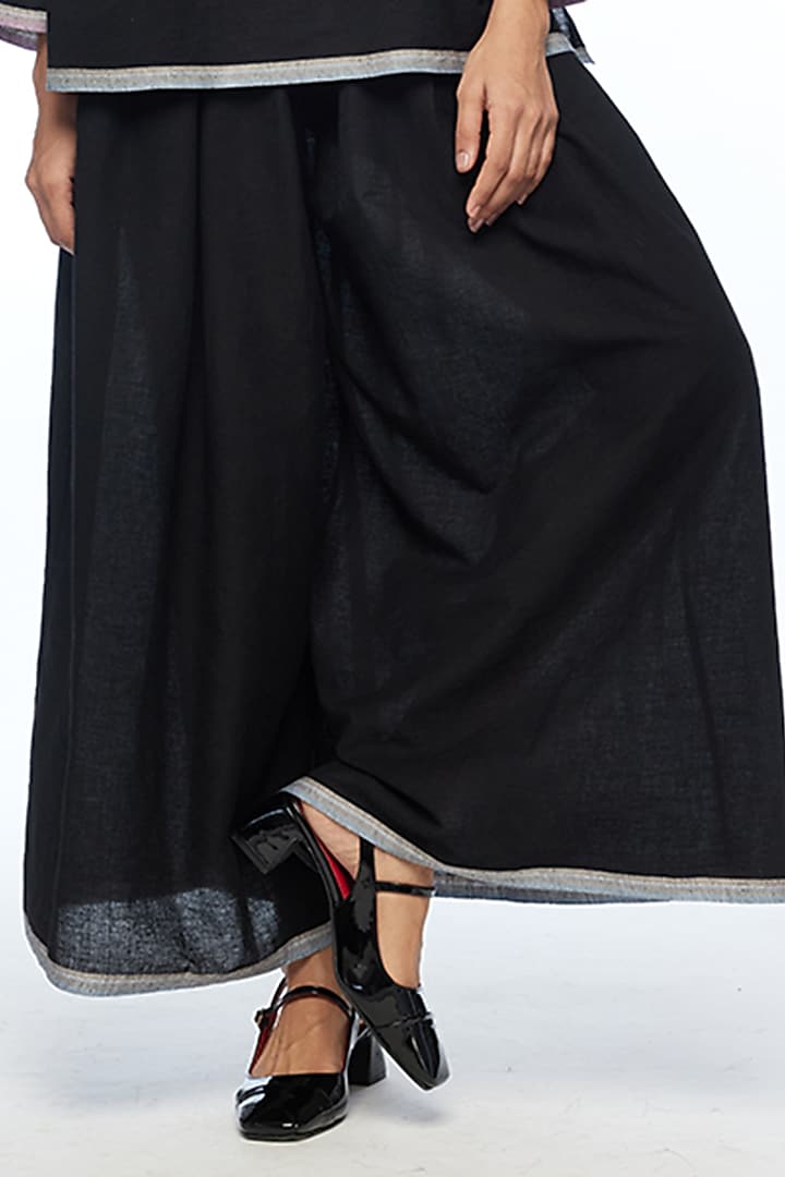 Black Handloom Cotton Wide-Leg Pants by Payal Pratap at Pernia's Pop Up Shop
