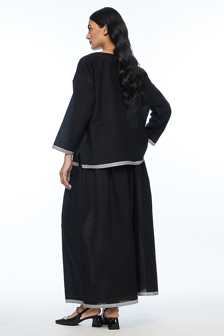 Black Handloom Cotton Wide-Leg Pants by Payal Pratap at Pernia's Pop Up Shop