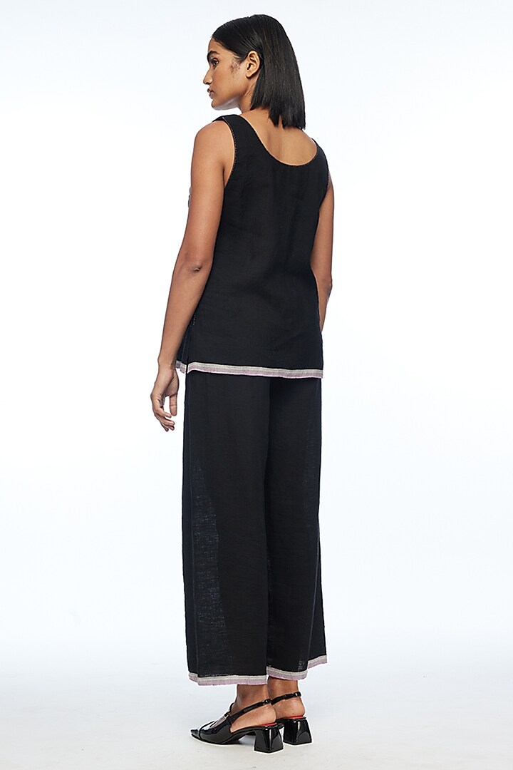 Black Handloom Cotton Elasticated Pants by Payal Pratap at Pernia's Pop Up Shop