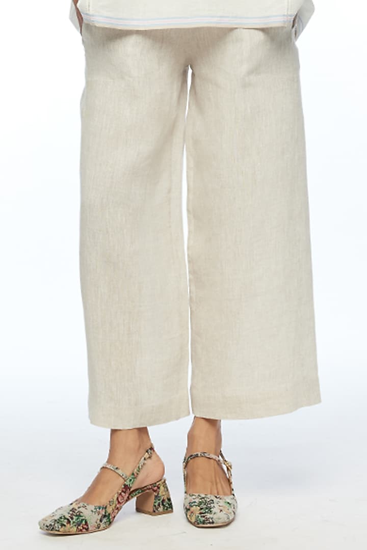 Beige Linen Elasticated Straight-Leg Pants by Payal Pratap at Pernia's Pop Up Shop