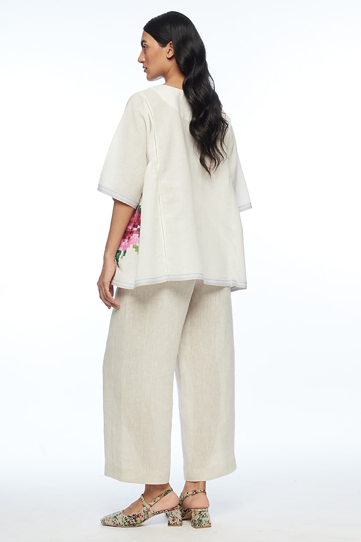 Beige Linen Elasticated Straight-Leg Pants by Payal Pratap at Pernia's Pop Up Shop