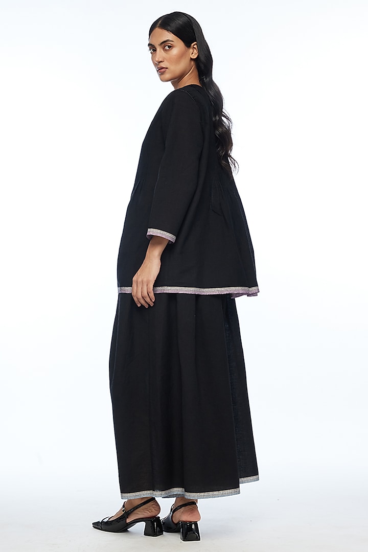 Black Handloom Cotton Pleated Top by Payal Pratap at Pernia's Pop Up Shop