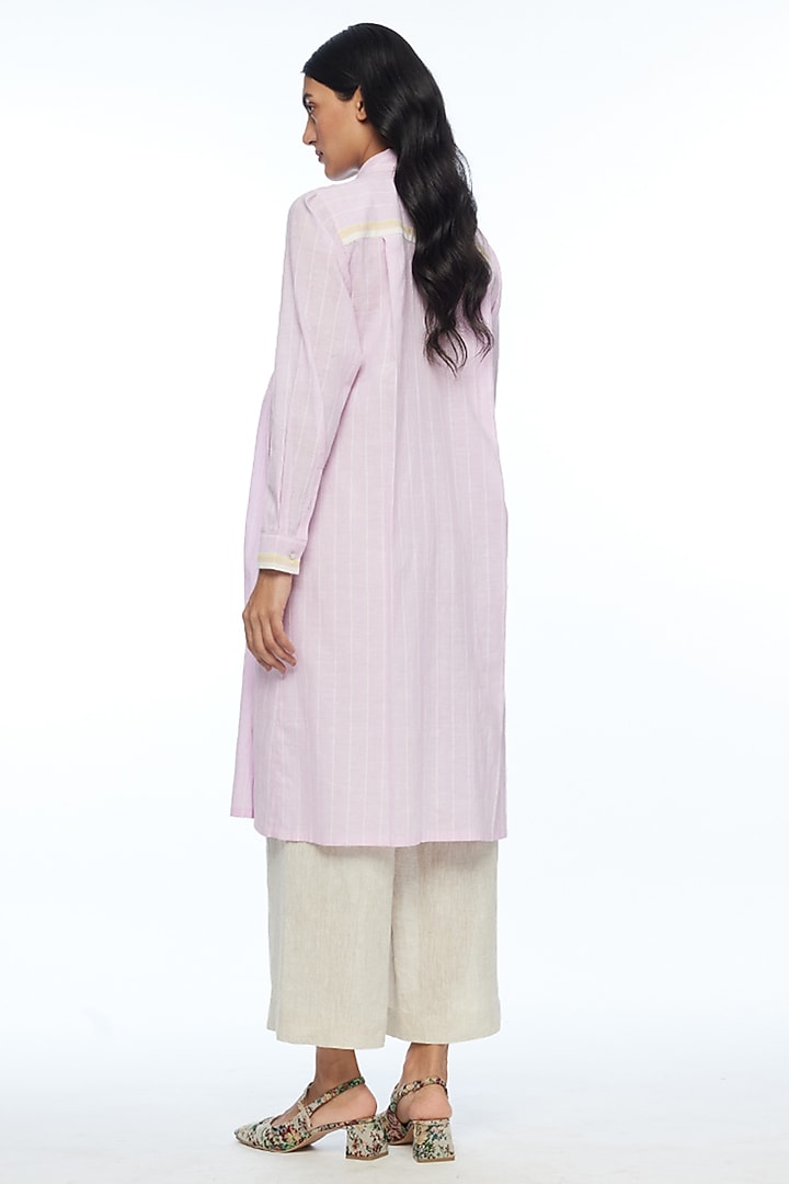 Pink Handloom Striped Cotton Gathered Tunic by Payal Pratap at Pernia's Pop Up Shop