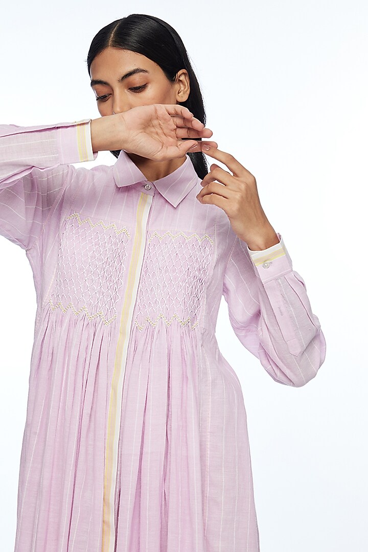 Pink Handloom Striped Cotton Gathered Tunic by Payal Pratap at Pernia's Pop Up Shop
