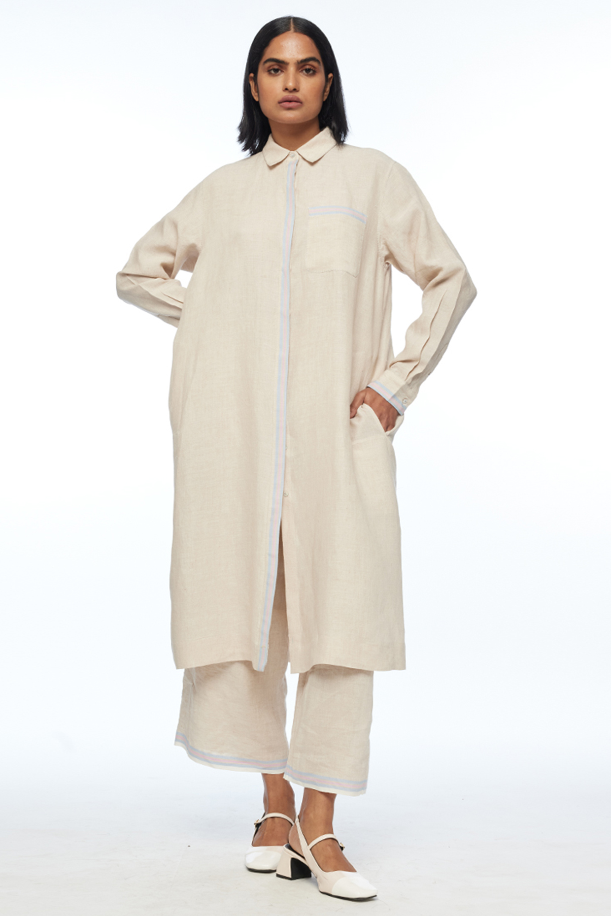 Beige Handloom Linen Elasticated Pants by Payal Pratap at Pernia's Pop Up Shop