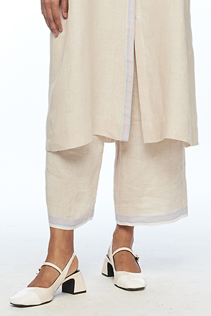 Beige Handloom Linen Elasticated Pants by Payal Pratap at Pernia's Pop Up Shop