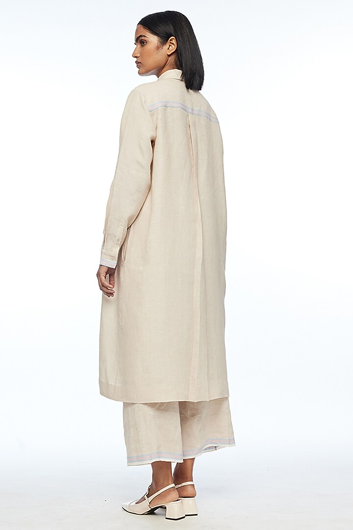 Beige Handloom Linen Elasticated Pants by Payal Pratap at Pernia's Pop Up Shop