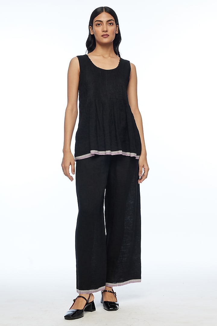 Black Handloom Cotton Gathered Camisole Top by Payal Pratap at Pernia's Pop Up Shop