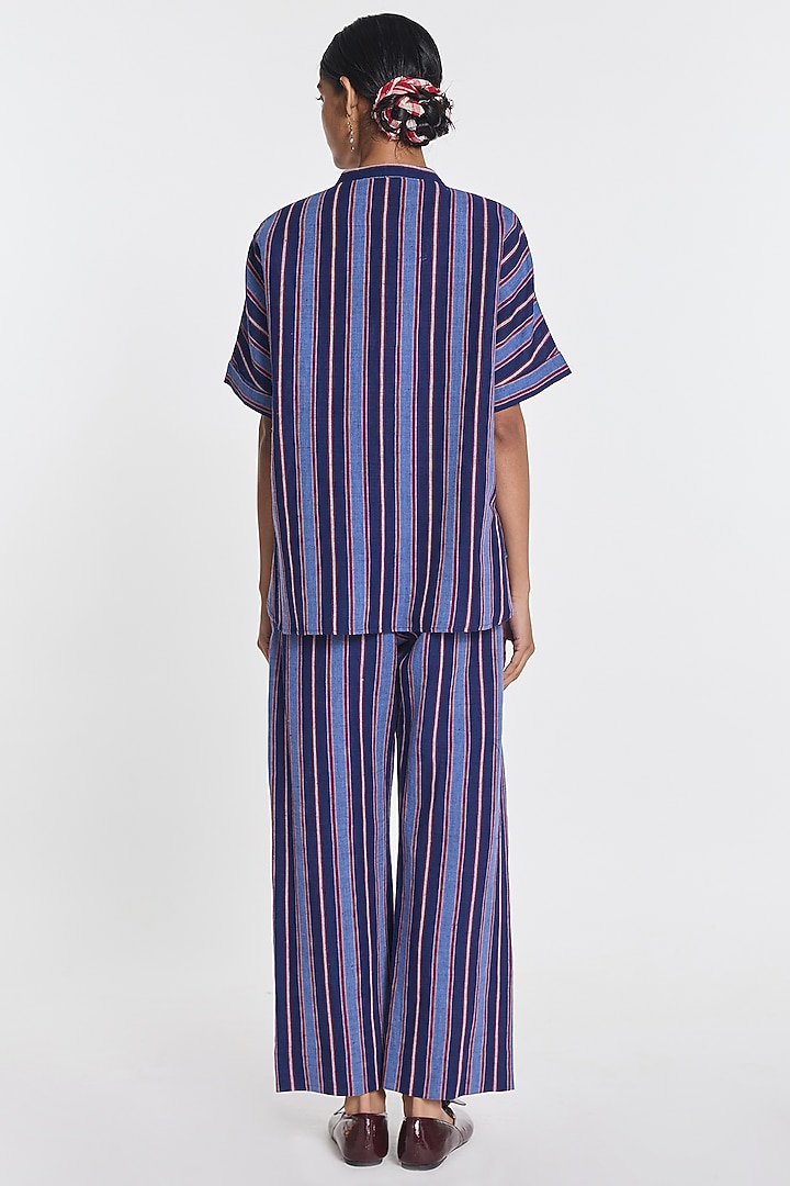 Indigo Blue Cotton Linen Hand-Blocked Oversized Shirt by Payal Pratap at Pernia's Pop Up Shop