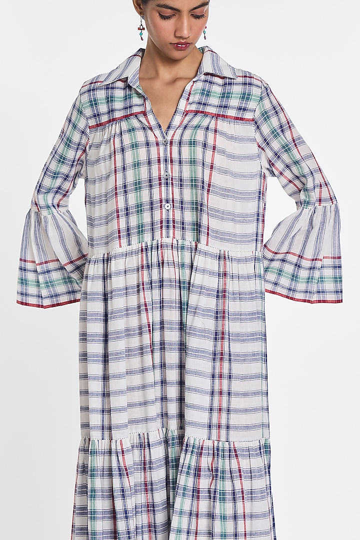 White Handloom Cotton Tiered Maxi Vacation Dress by Payal Pratap at Pernia's Pop Up Shop
