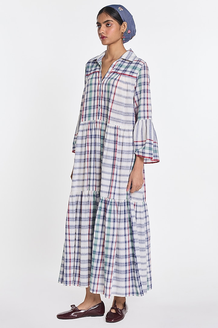 White Handloom Cotton Tiered Maxi Vacation Dress by Payal Pratap at Pernia's Pop Up Shop