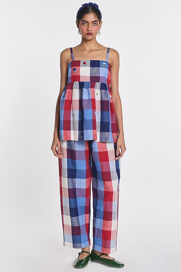 Multi-Colored Handloom Cotton Linen Pants by Payal Pratap at Pernia's Pop Up Shop