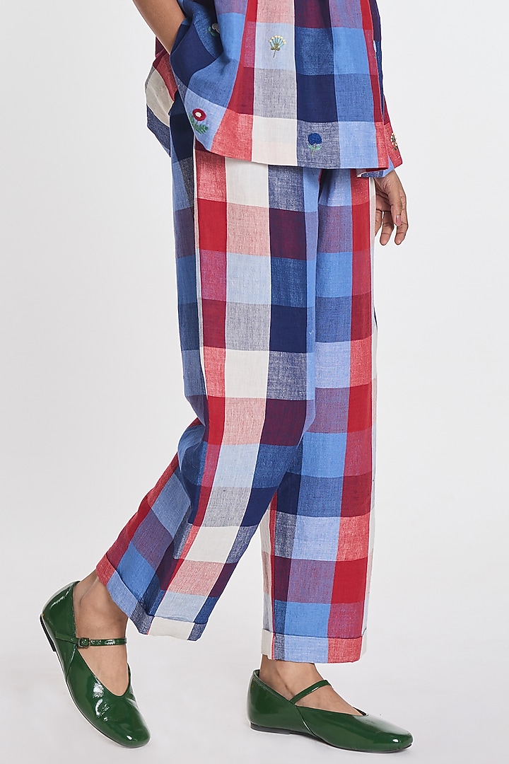 Multi-Colored Handloom Cotton Linen Pants by Payal Pratap at Pernia's Pop Up Shop