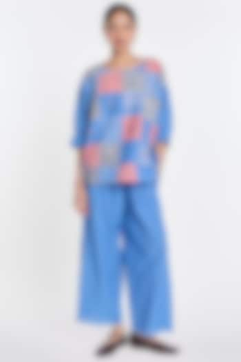 Blue Handloom Cotton Linen Pants by Payal Pratap at Pernia's Pop Up Shop