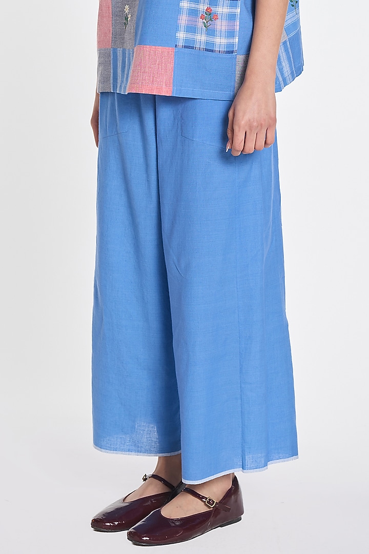 Blue Handloom Cotton Linen Pants by Payal Pratap at Pernia's Pop Up Shop