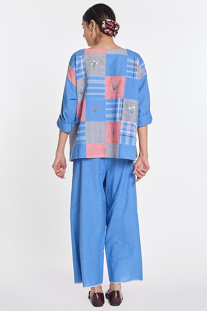 Blue Handloom Cotton Linen Pants by Payal Pratap at Pernia's Pop Up Shop