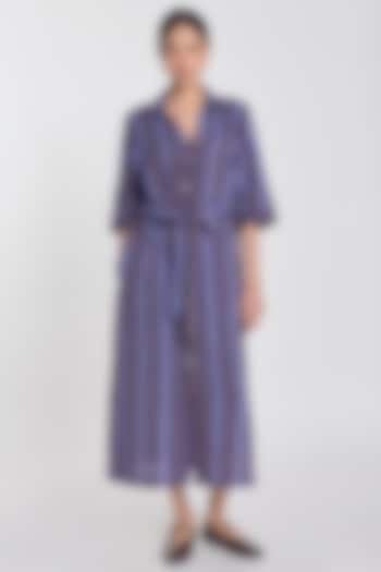 Indigo Blue Cotton Linen Striped Shirt Vacation Dress by Payal Pratap at Pernia's Pop Up Shop