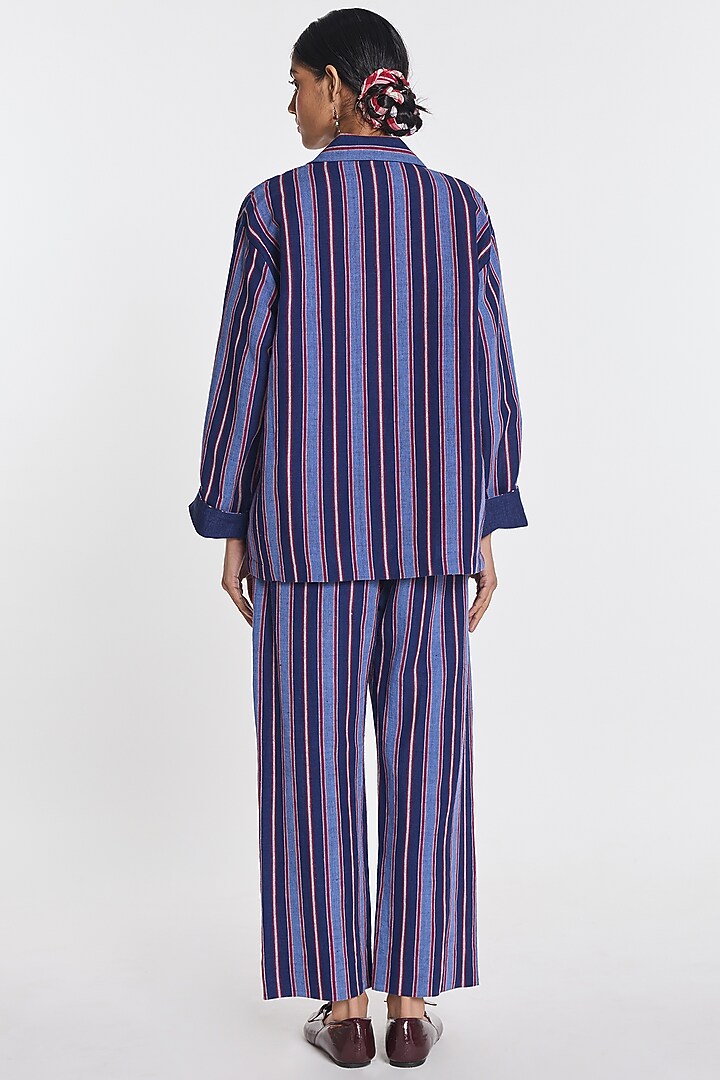Indigo Blue Cotton Linen Striped Shirt by Payal Pratap at Pernia's Pop Up Shop