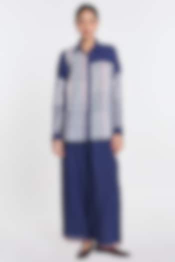 Navy Blue Handloom Cotton Patch Work Shirt by Payal Pratap at Pernia's Pop Up Shop