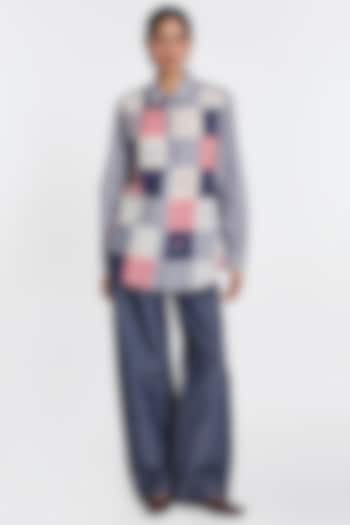Melange Blue Handloom Cotton Patch Work Shirt by Payal Pratap at Pernia's Pop Up Shop