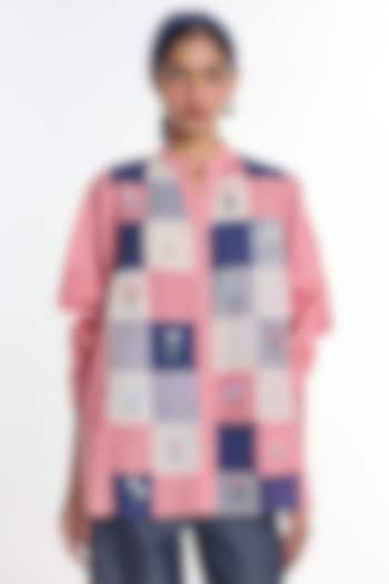 Salmon Pink Handloom Cotton Patch Work Shirt by Payal Pratap at Pernia's Pop Up Shop