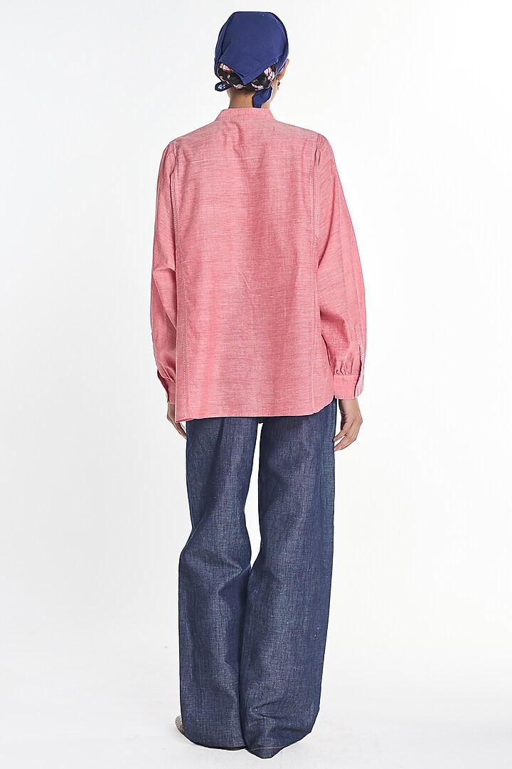 Salmon Pink Handloom Cotton Patch Work Shirt by Payal Pratap at Pernia's Pop Up Shop