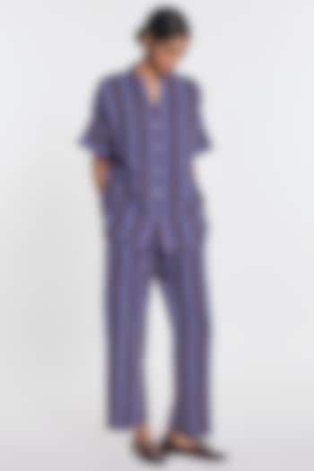 Indigo Blue Cotton Linen Striped Pants by Payal Pratap at Pernia's Pop Up Shop
