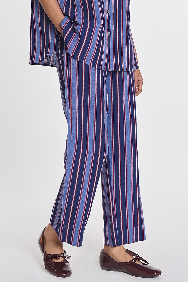 Indigo Blue Cotton Linen Striped Pants by Payal Pratap at Pernia's Pop Up Shop