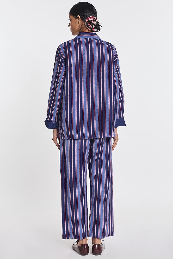 Indigo Blue Cotton Linen Striped Pants by Payal Pratap at Pernia's Pop Up Shop