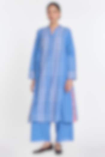 Blue Handloom Cotton Floral Embroidered Tunic by Payal Pratap at Pernia's Pop Up Shop