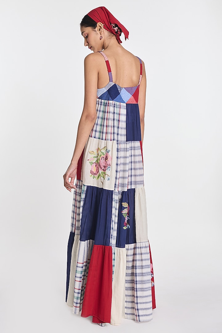 Multi-Colored Handloom Cotton Embroidered & Patchwork Maxi Vacation Dress by Payal Pratap at Pernia's Pop Up Shop