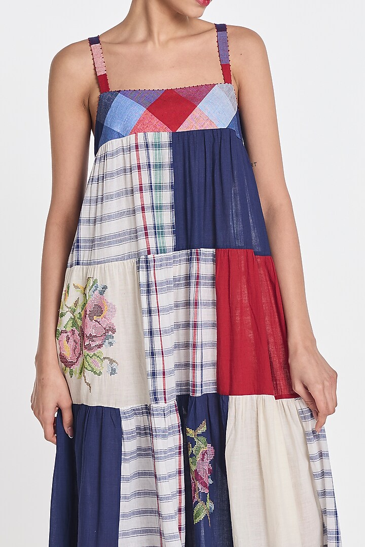 Multi-Colored Handloom Cotton Embroidered & Patchwork Maxi Vacation Dress by Payal Pratap at Pernia's Pop Up Shop