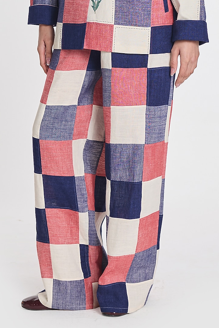 Multi-Colored Linen Checkered Patchwork Wide-Leg Pants by Payal Pratap at Pernia's Pop Up Shop