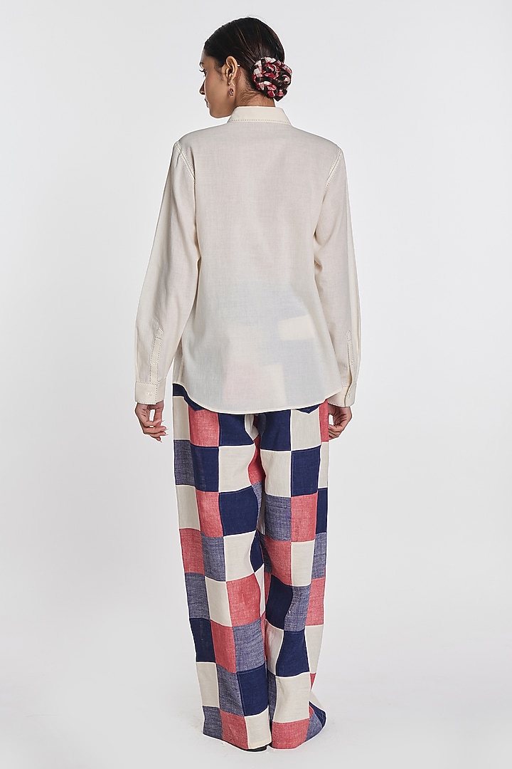 Multi-Colored Linen Checkered Patchwork Wide-Leg Pants by Payal Pratap at Pernia's Pop Up Shop