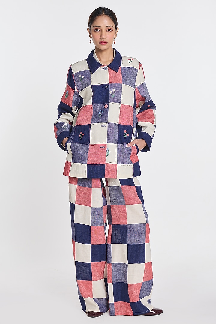 Multi-Colored Linen Patchwork & Embroidered Jacket by Payal Pratap at Pernia's Pop Up Shop