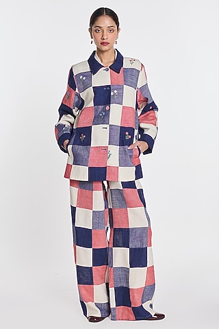 Multi-Colored Linen Patchwork & Embroidered Jacket by Payal Pratap